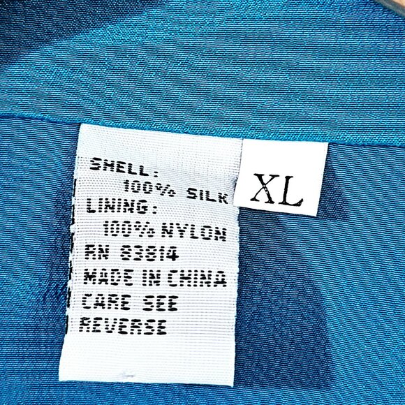 Vintage Fu Da Silk XL Teal Blue Silk Nylon Jacket Zip & Button Pockets ~JA106.13 - Picture 4 of 10